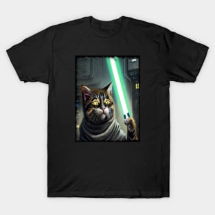 Fun Cat Print ~ AI Art ~ Fantasy Cat ~ Sci-fi Cat ~ Cats with Lightsabers T-Shirt